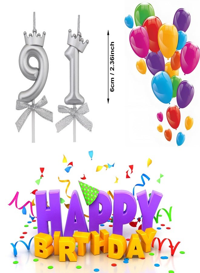 VSHILI 91 Birthday Candles, 91st Cake Candles, Silver Happy Birthday Number 91 Candles Cake Topper Decorations for Party Men Women - Image 2